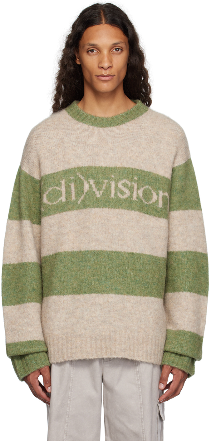 division (di)vision Off-White & Green Striped Sweater