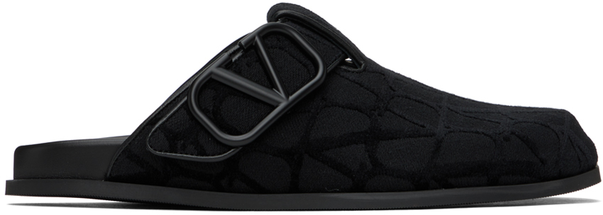 Shop Valentino Black Toile Iconographe Loafers In 0no Nero