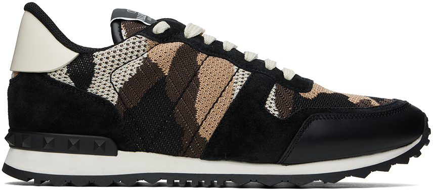 Shop Valentino Brown Camouflage Rockrunner Sneakers In Ms2 Fondant/ivory/li