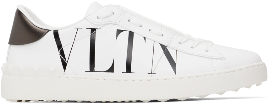 Shop Valentino White Open 'vltn' Sneakers In A01 Bianco/nero/dark
