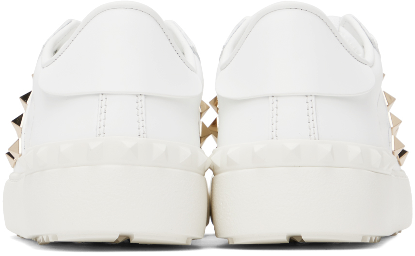 Valentino Studded Leather Flat Sole Sneakers In 0bo Bianco/bianco