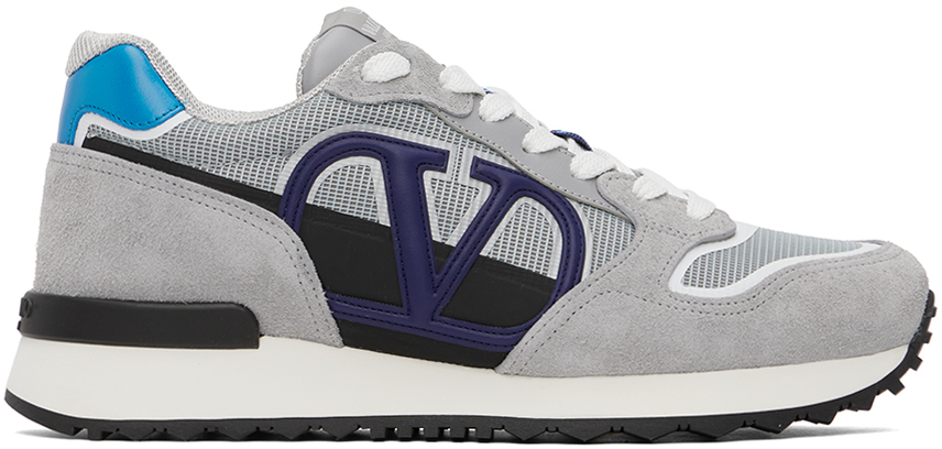 Gray & Blue V-Logo Pace Sneakers