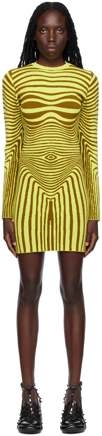 Shop Jean Paul Gaultier Yellow 'the Body Morphing' Minidress In 4144-khaki/lime