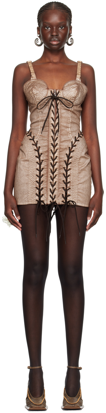 Shop Jean Paul Gaultier Brown Knwls Edition Minidress In 6003 Brwn/ecru