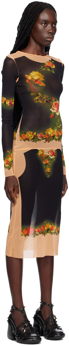 JEAN PAUL GAULTIER BLACK & ORANGE 'THE FLEURS PETIT GRAND' MIDI DRESS