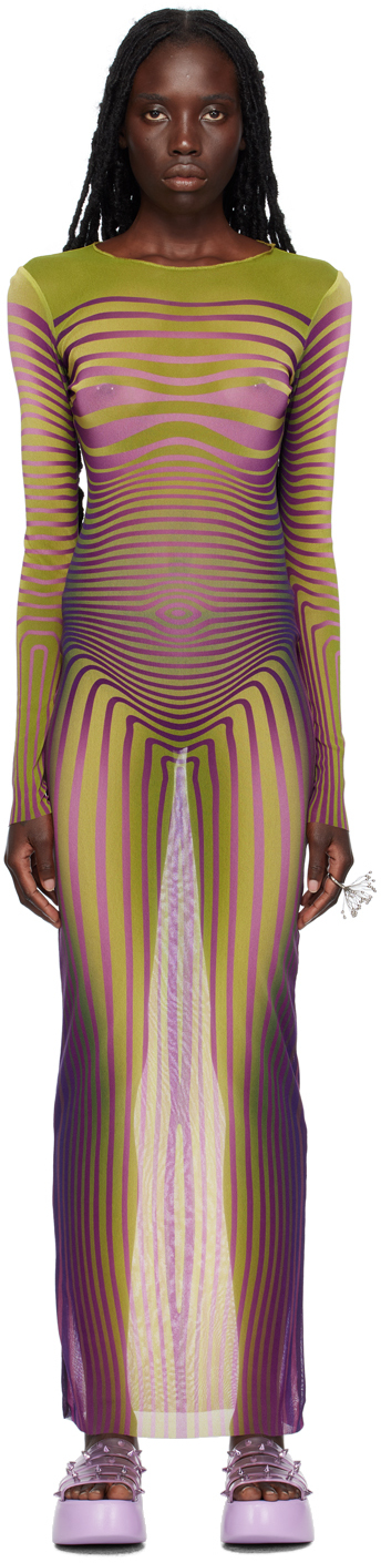 Shop Jean Paul Gaultier Green 'the Body Morphing' Maxi Dress In 4027-green/purple