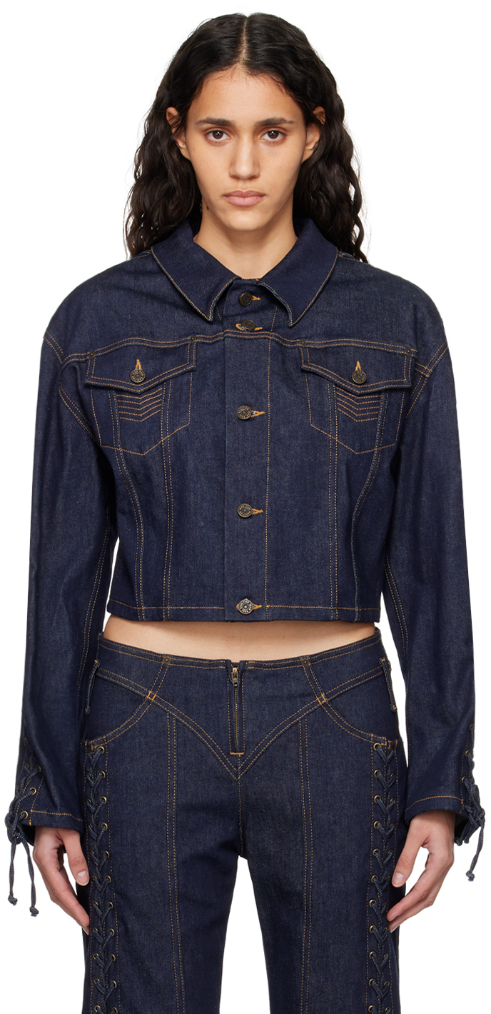 Jean Paul Gaultier Lace up-embellished Denim Jacket | Black