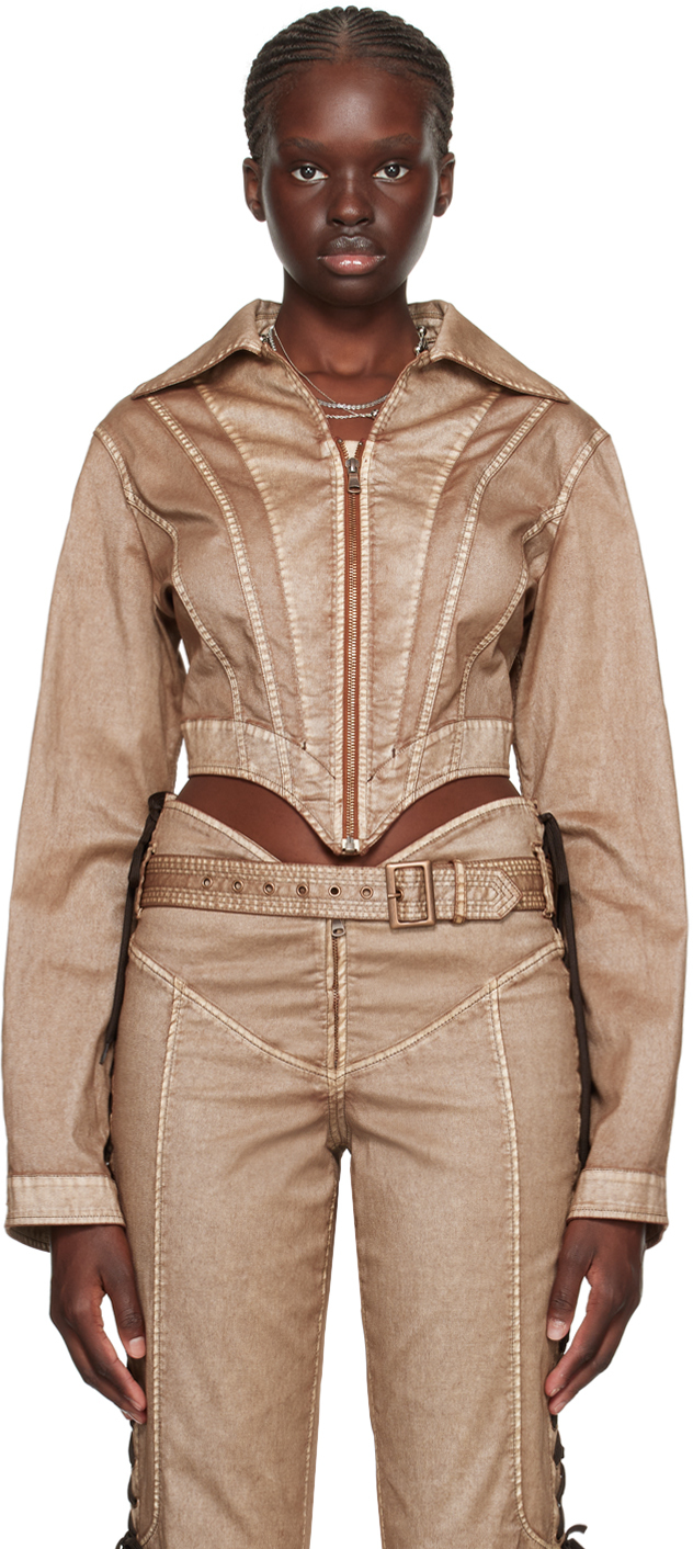 Shop Jean Paul Gaultier Brown Knwls Edition Jacket In 6003 Brwn/ecru