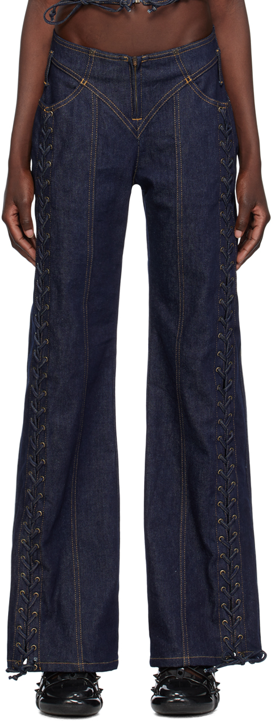 Indigo Lace-Up Jeans