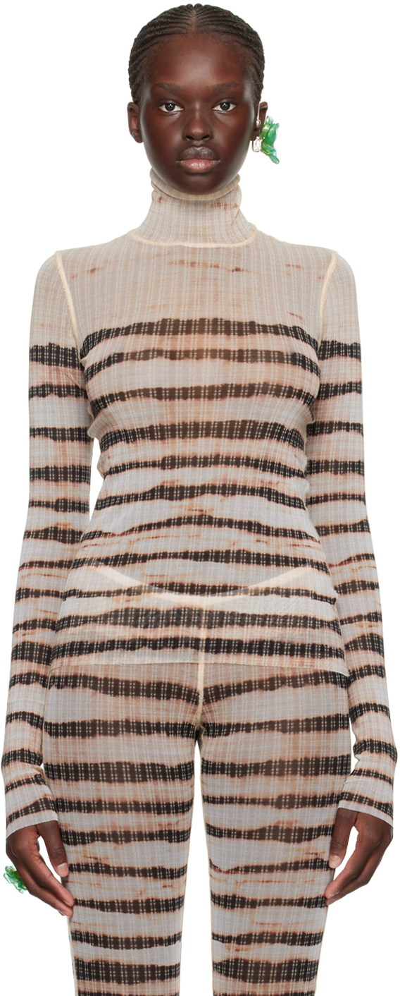 Shop Jean Paul Gaultier Beige Knwls Edition Striped Turtleneck In 0360 Ecru/brwn