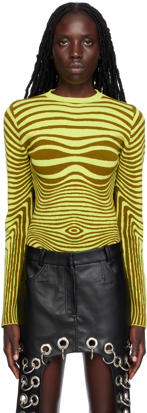 Shop Jean Paul Gaultier Yellow & Khaki Body Morphing Sweater In 4144-khaki/lime