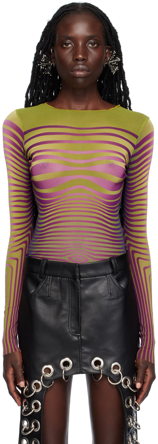 Green & Purple Body Morphing Long Sleeve T-Shirt by Jean Paul Gaultier ...