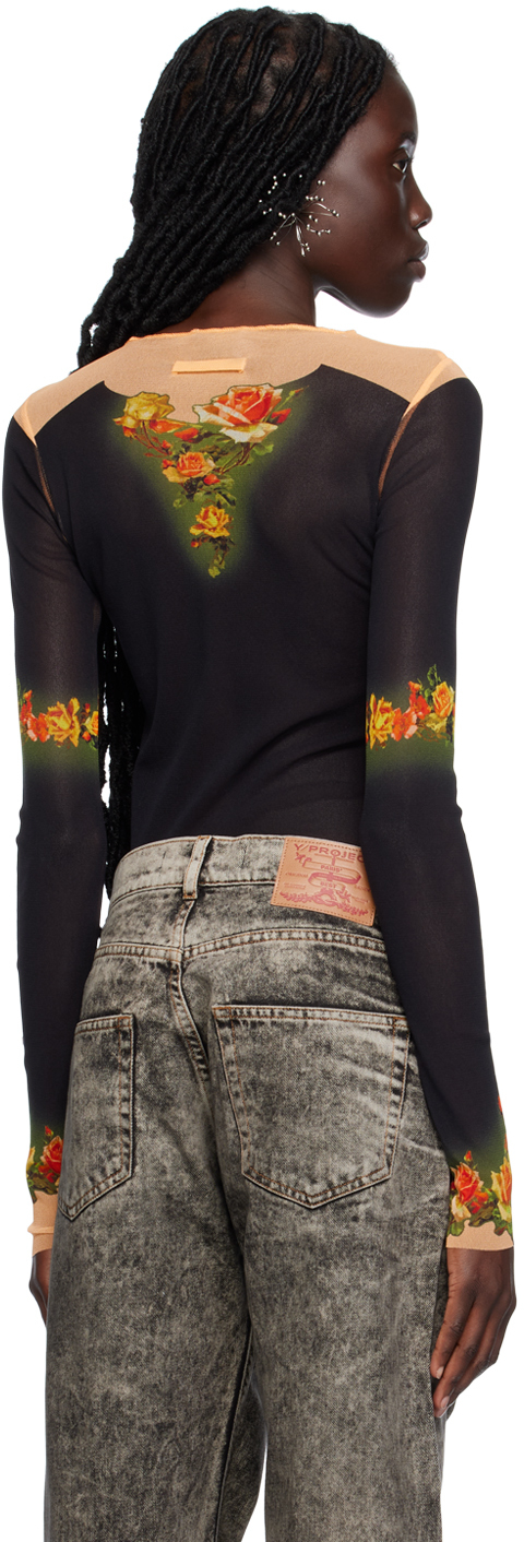 Jean Paul Gaultier T-shirt Fleur Petit Grand Woman Black Beige In Polyamide In 6800-beige/black