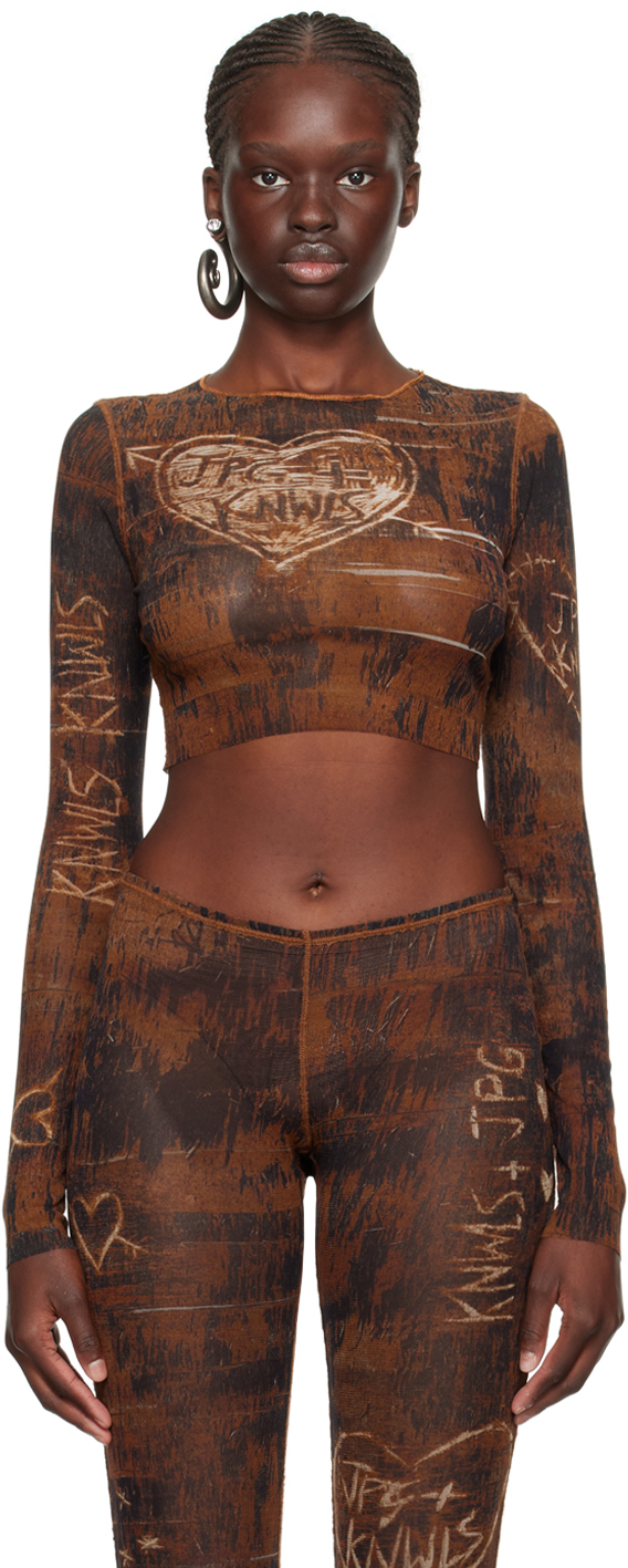 Jean Paul Gaultier Brown Knwls Edition Long Sleeve T-shirt In 6003 Brwn/ecru
