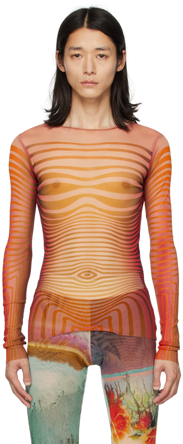 Jean Paul Gaultier Red & Orange Body Morphing Long Sleeve T-shirt In 3015-red/orange