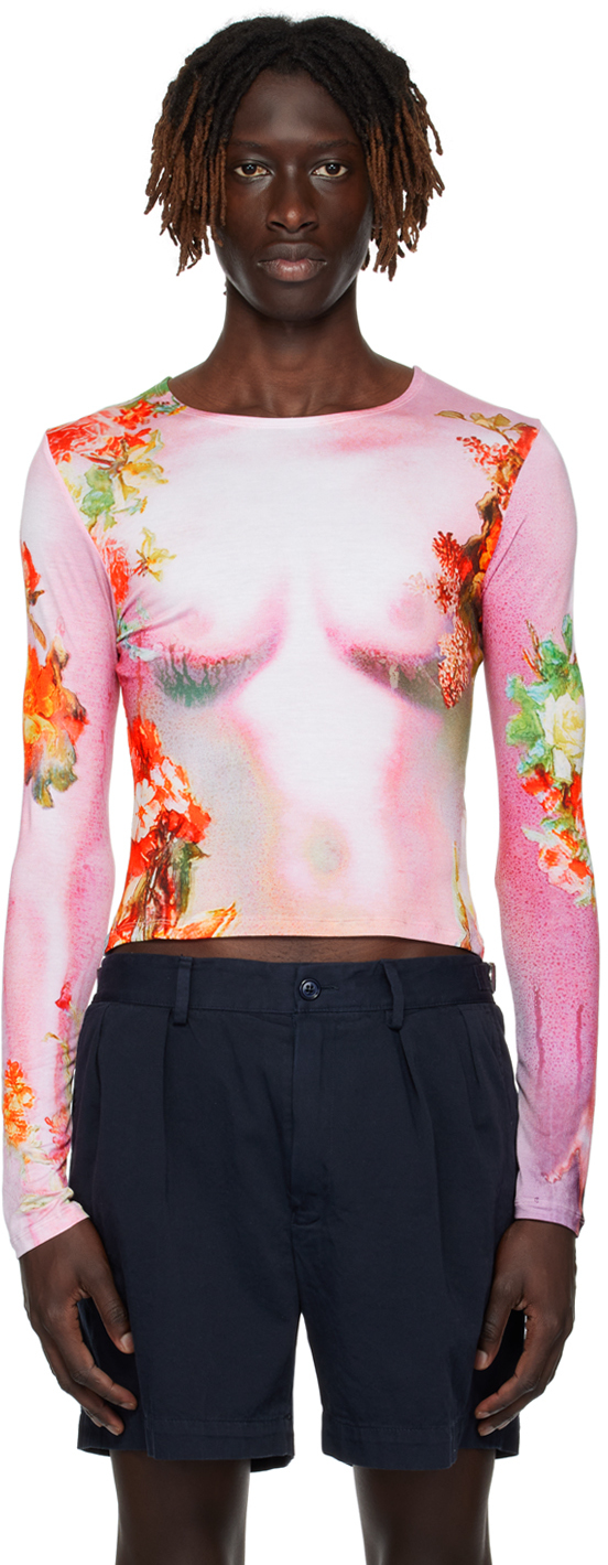 Jean Paul Gaultier Pink Body Long Sleeve T-shirt In 2110-pink/yellow