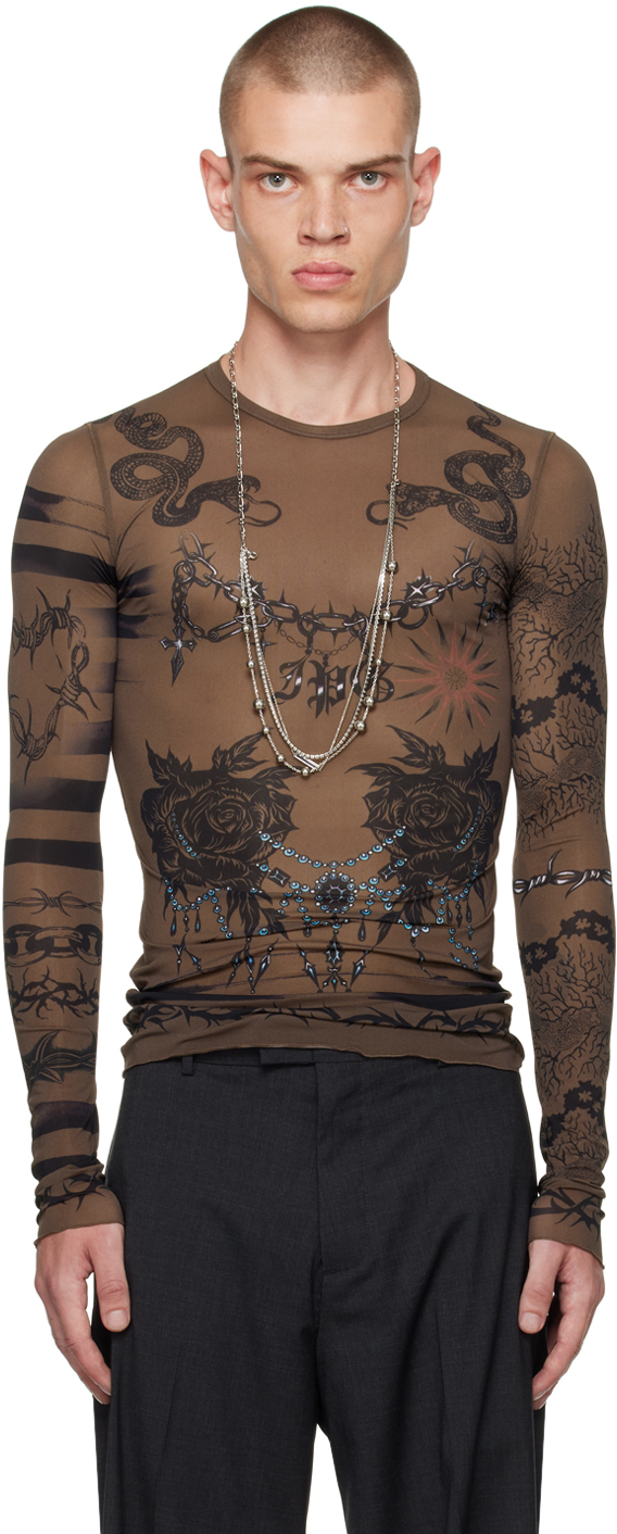 Jean Paul Gaultier Brown Knwls Edition Long Sleeve T-shirt In Ebene/grey/black