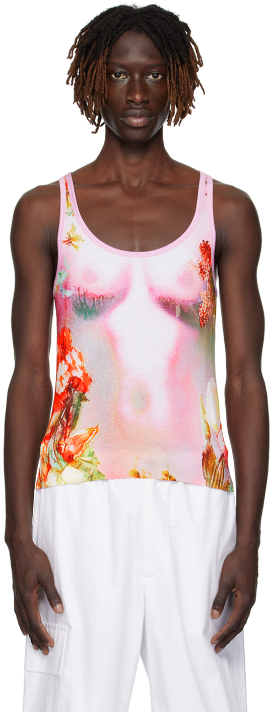 Jean Paul Gaultier Pink Body Tank Top In 2110-pink/yellow