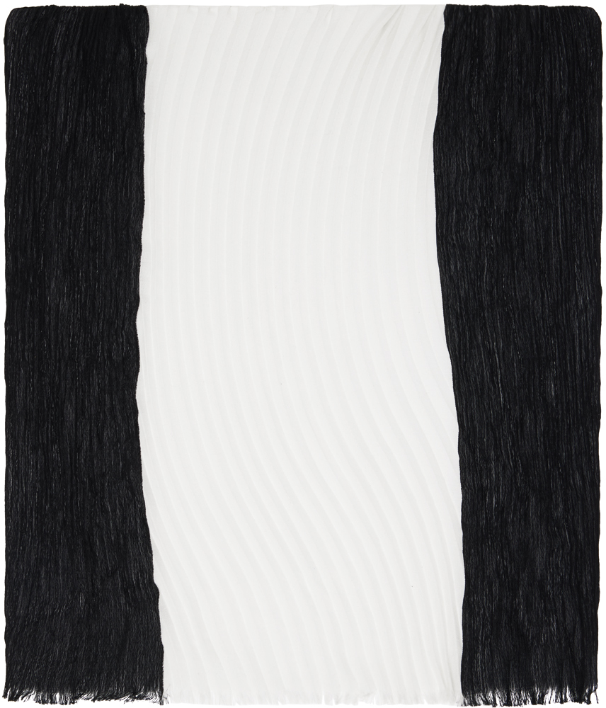 Issey Miyake Black & Off-white Paneled Scarf In 15 Black