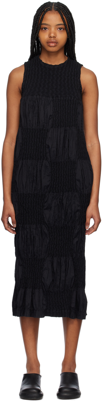 ISSEY MIYAKE: Black Wrinkled Blocks Midi Dress | SSENSE Canada