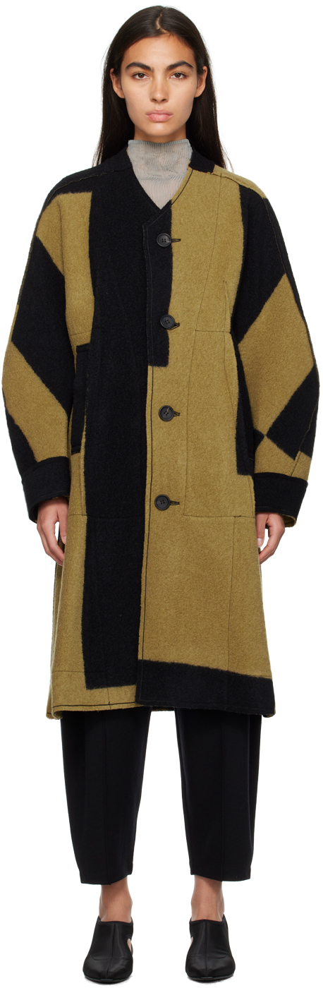 ISSEY MIYAKE Black & Beige Paneled Coat