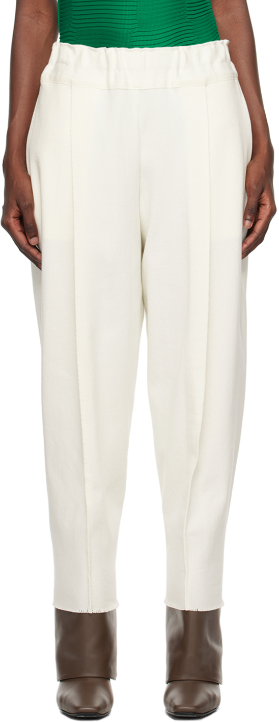 Shop Issey Miyake Off-white Campagne Trousers In 01-white