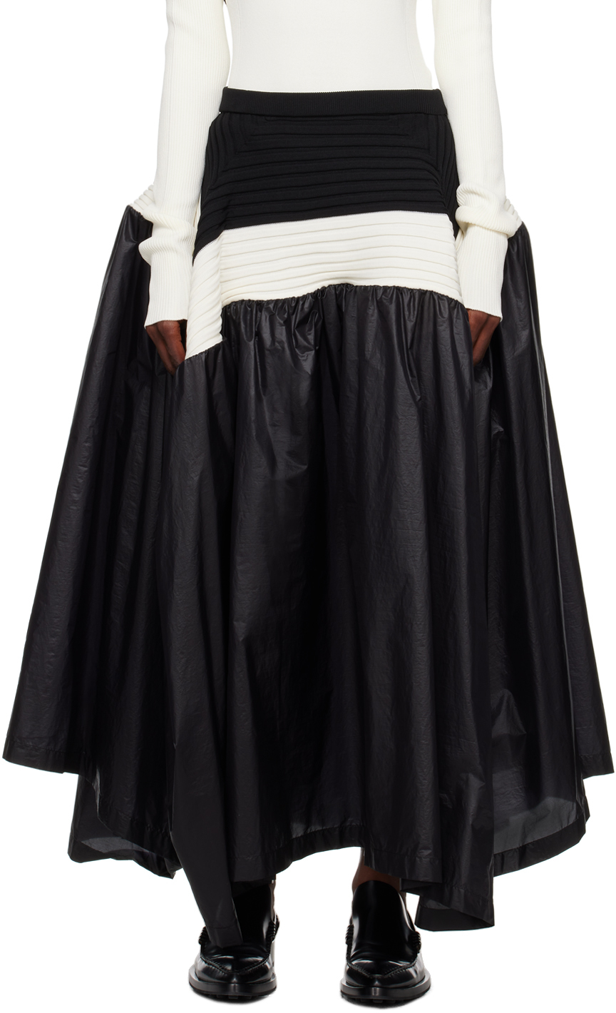 Issey Miyake Striped-waist Jersey Maxi Skirt In Black-hued