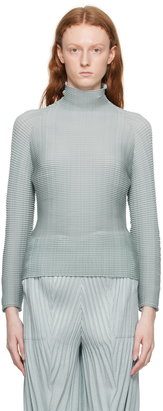 ISSEY MIYAKE Blue Wooly Pleats-36 Turtleneck