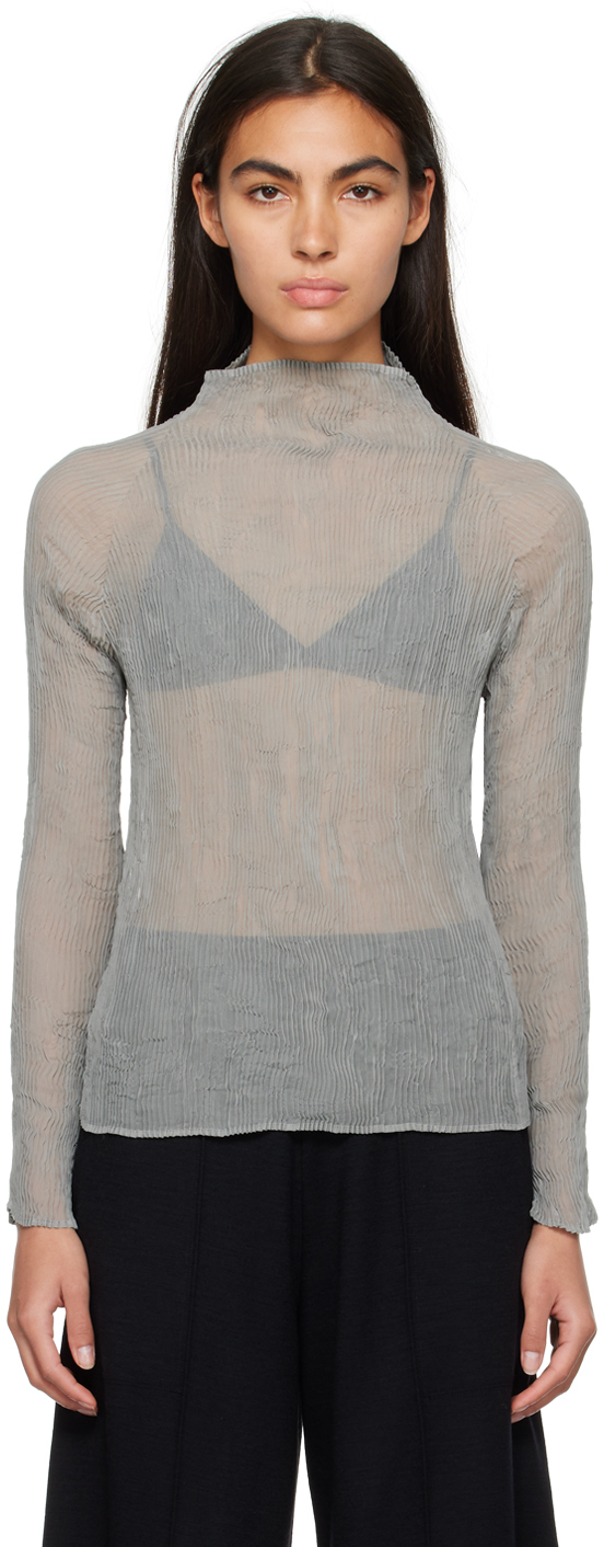 Issey Miyake Chiffon Twist 2 High-neck Top In Grey