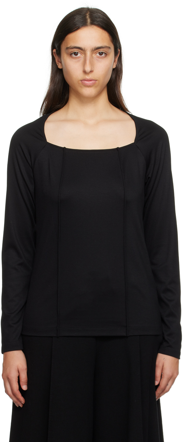 Issey Miyake Black Tucked Square Long Sleeve T-shirt In 15-black