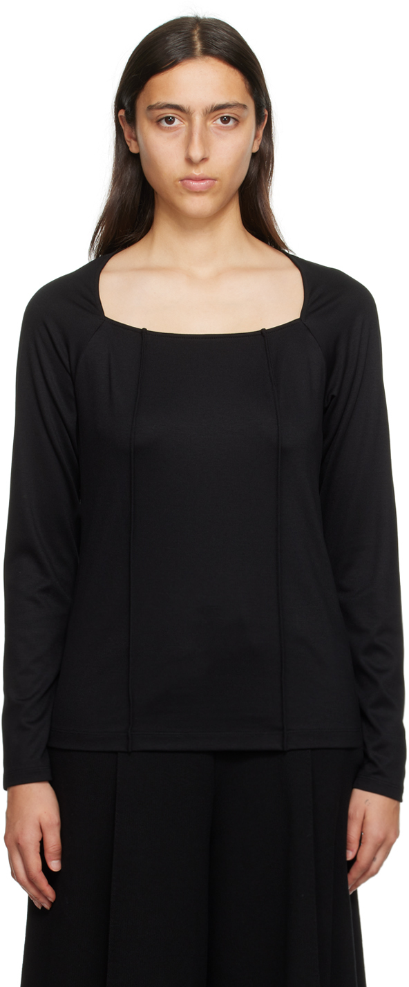 ISSEY MIYAKE: Black Tucked Square Long Sleeve T-Shirt | SSENSE Canada