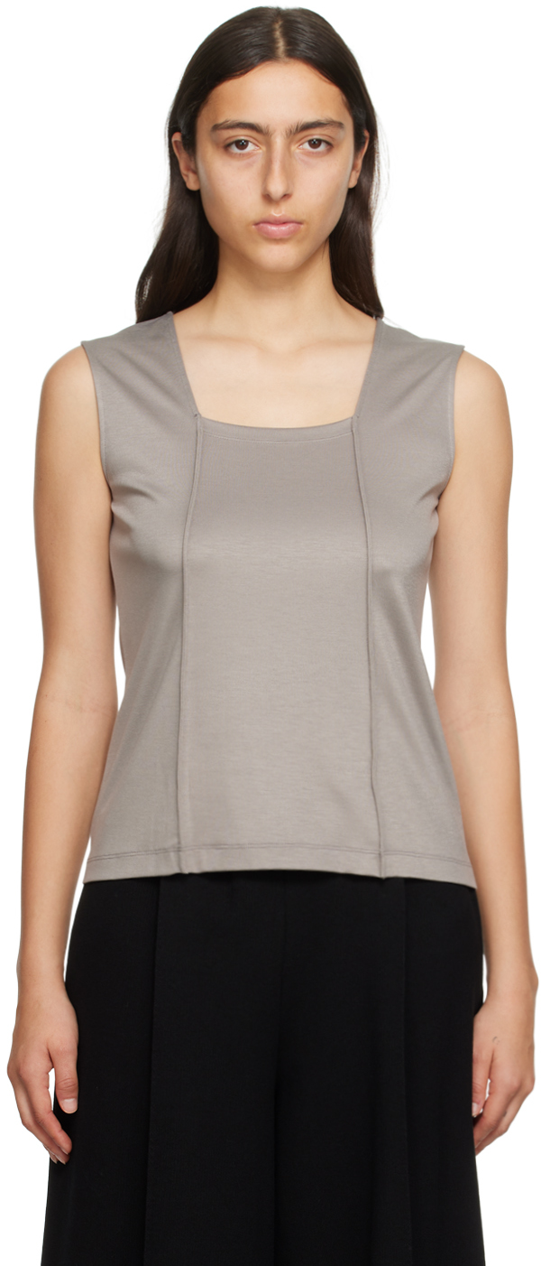 Issey Miyake Gray Tucked Square Tank Top In 12-gray