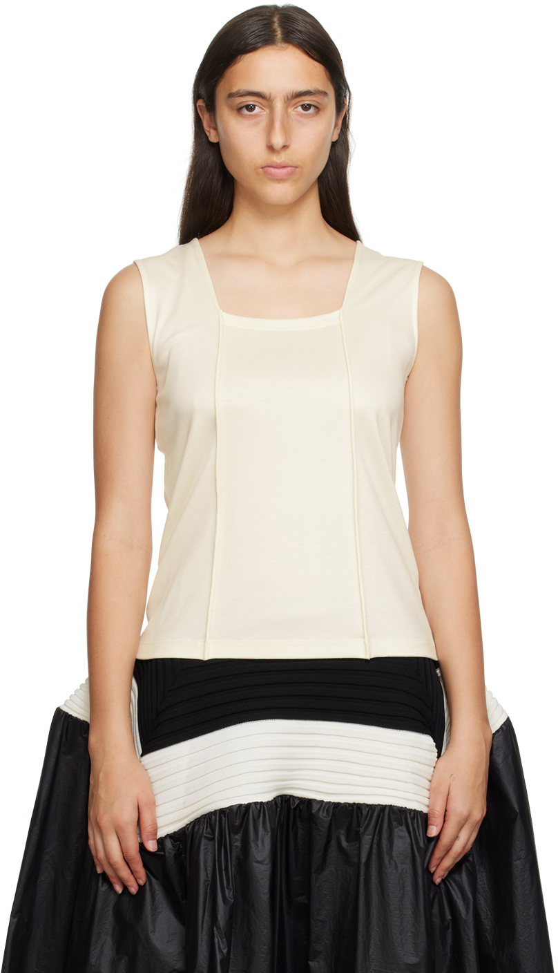 White Tucked Square Tank Top