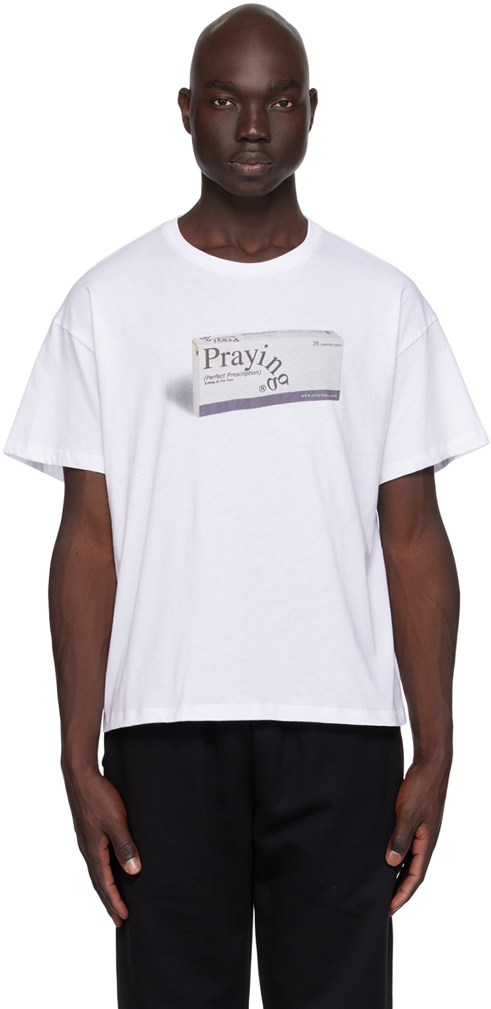 on Praying by Pill White Sale T-Shirt