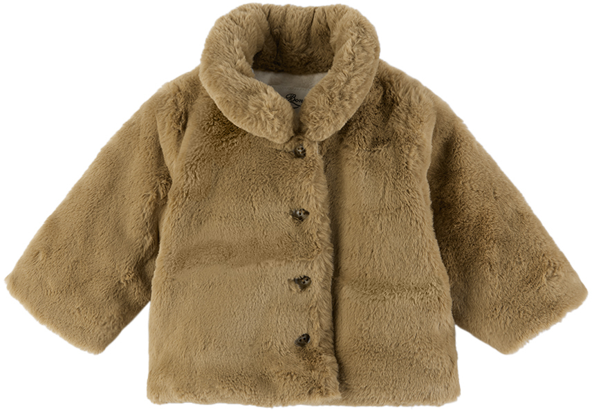 Bonpoint Baby Brown Douceur Faux-fur Jacket In Noisette 065