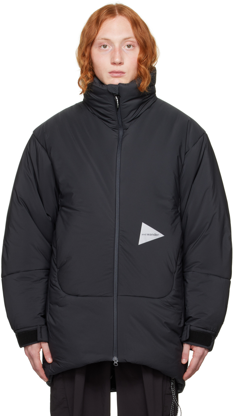 And Wander Black Insulated Coat In 022 Charcoal
