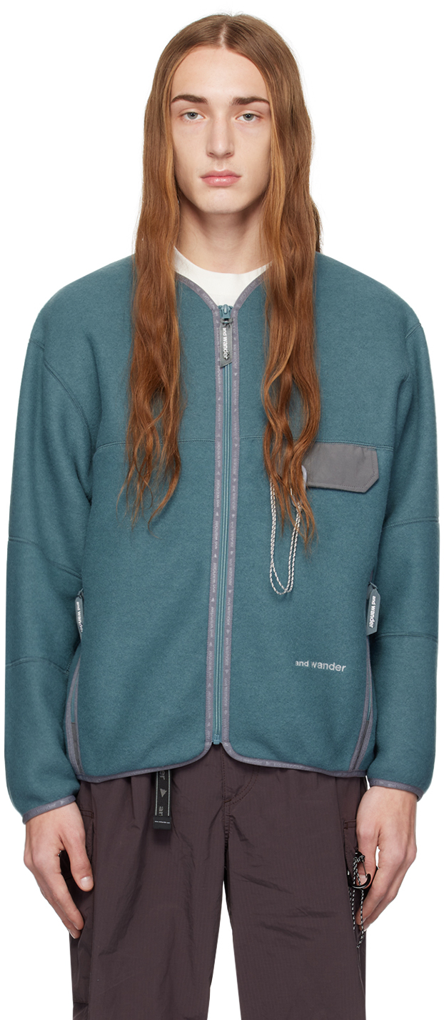 And Wander Fleece Pocket Sweatshirt In 123 Blue Gray