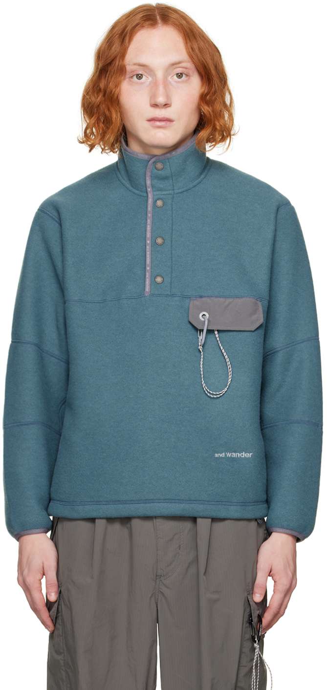 And Wander Blue Embroidered Sweatshirt In 123 Blue Grey