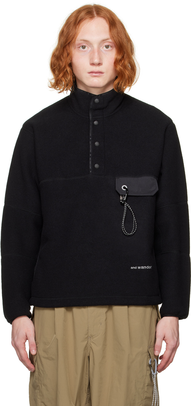 And Wander Black Embroidered Sweatshirt In 010 Black