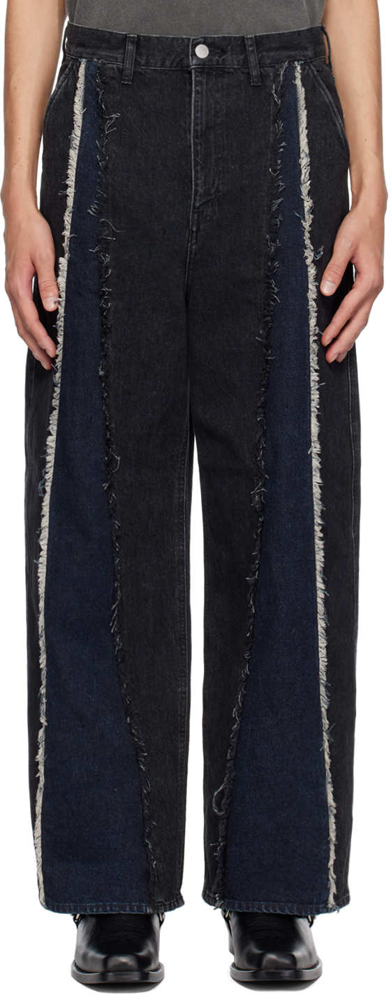 Black & Navy Switching Over Jeans by JieDa on Sale