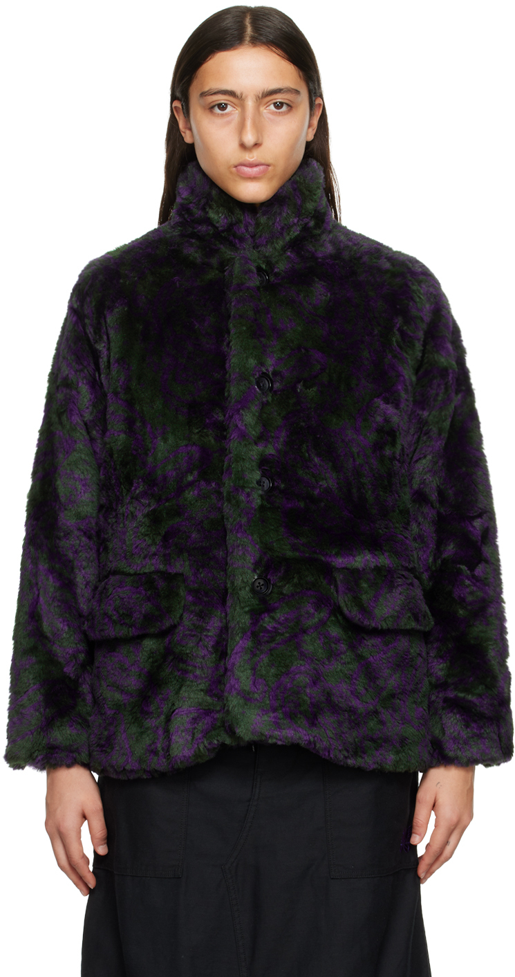 NEEDLES: Green & Purple S.C. Car Faux-Fur Coat | SSENSE