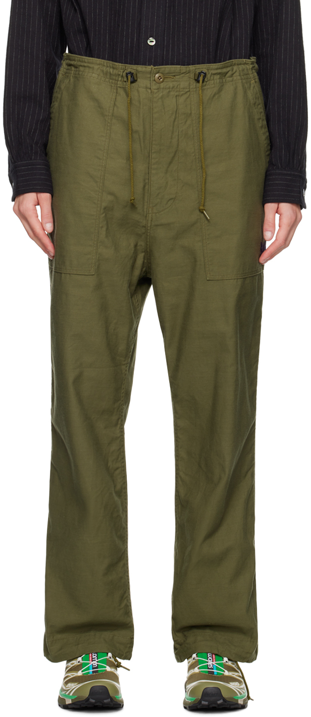 Needles Green String Fatigue Trousers In B-olive