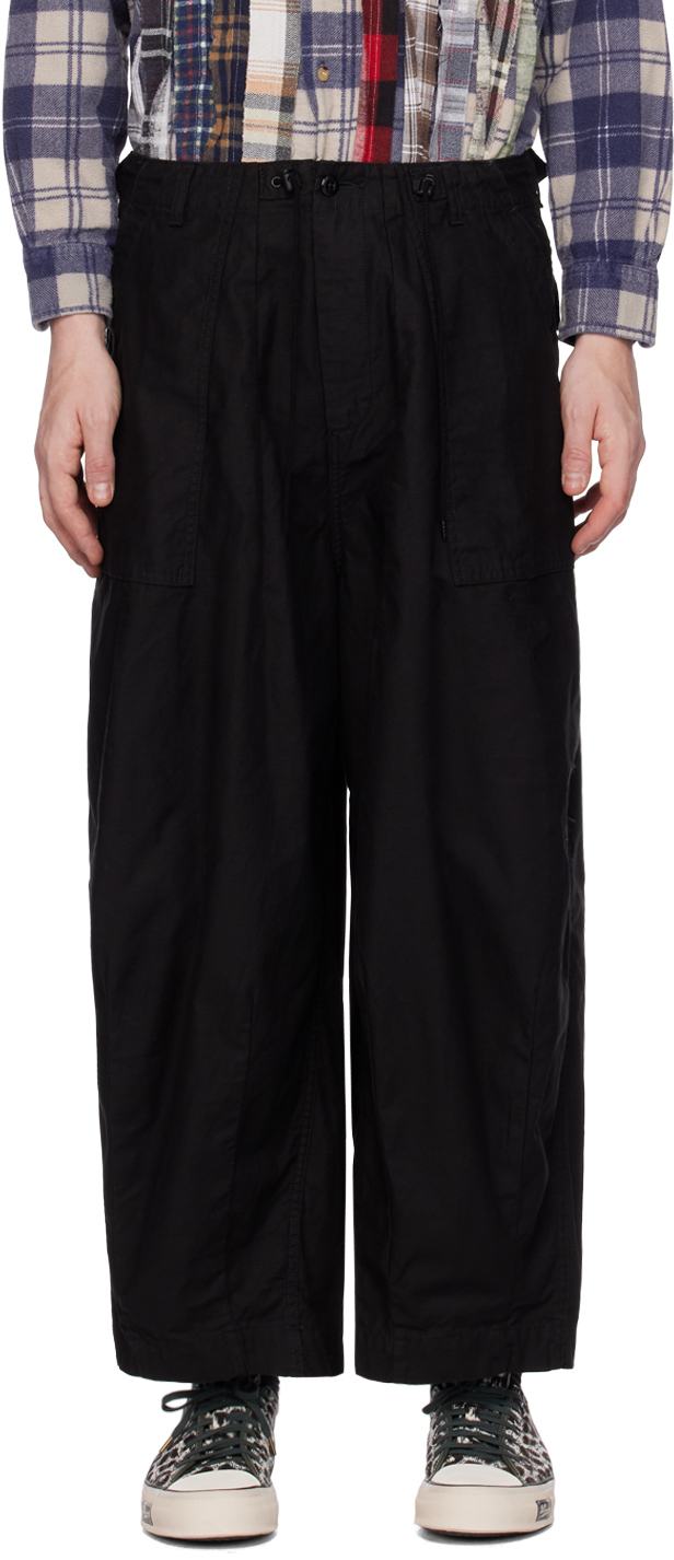 Needles Black H.d. Fatigue Trousers In B-black