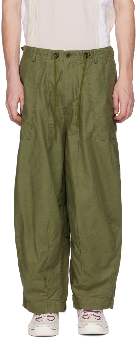 Shop Needles Khaki H.d. Fatigue Trousers In A-olive