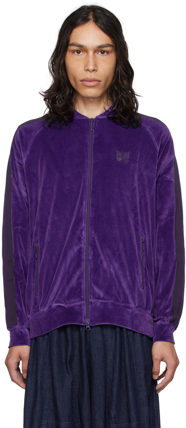 Purple Embroidered Track Jacket by NEEDLES on Sale