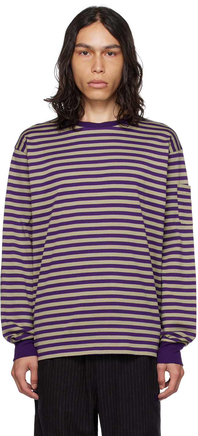 Purple & Off-White Striped Long Sleeve T-Shirt