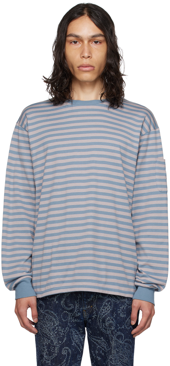 Blue & Gray Striped Long Sleeve T-Shirt