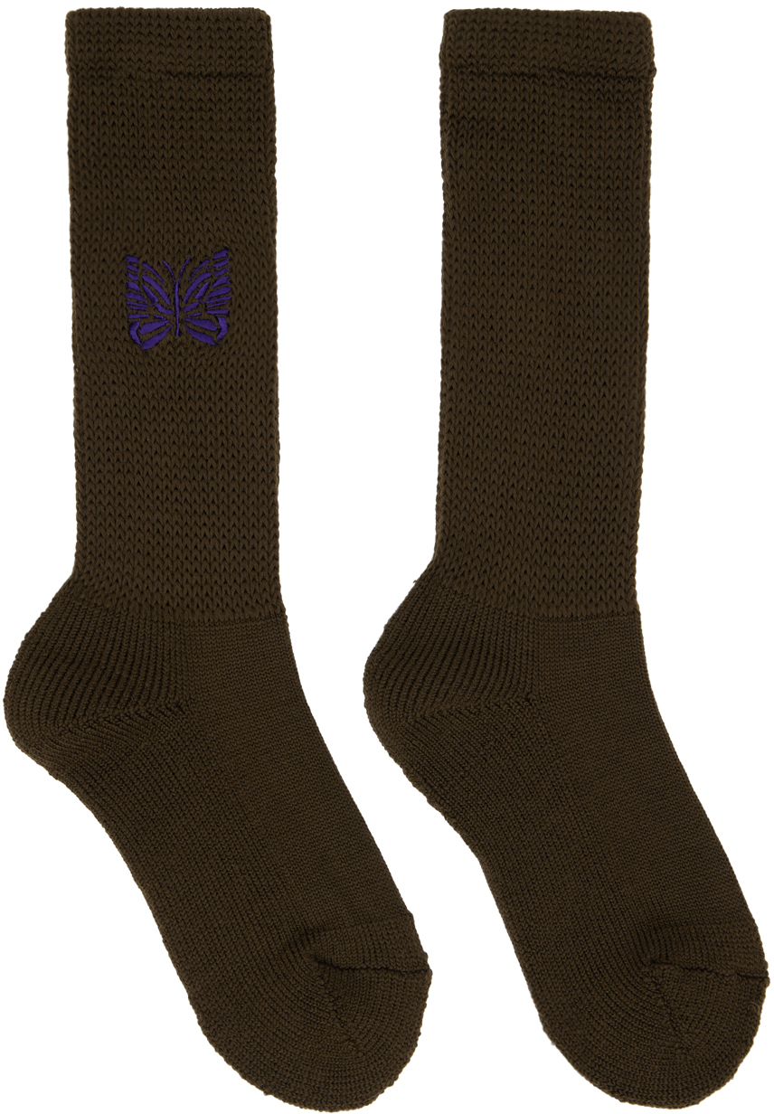 Brown Embroidered Socks