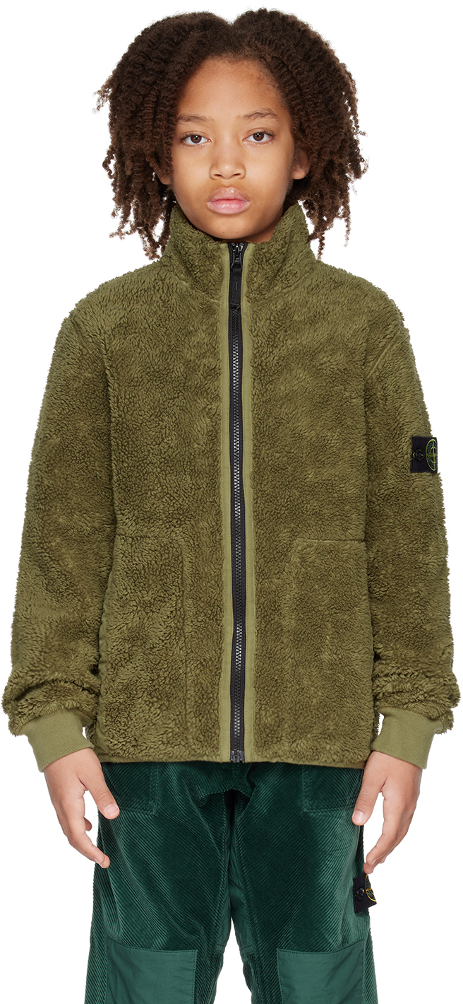 Stone Island Junior Kids Green Patch Jacket In V0054 - Military Gre
