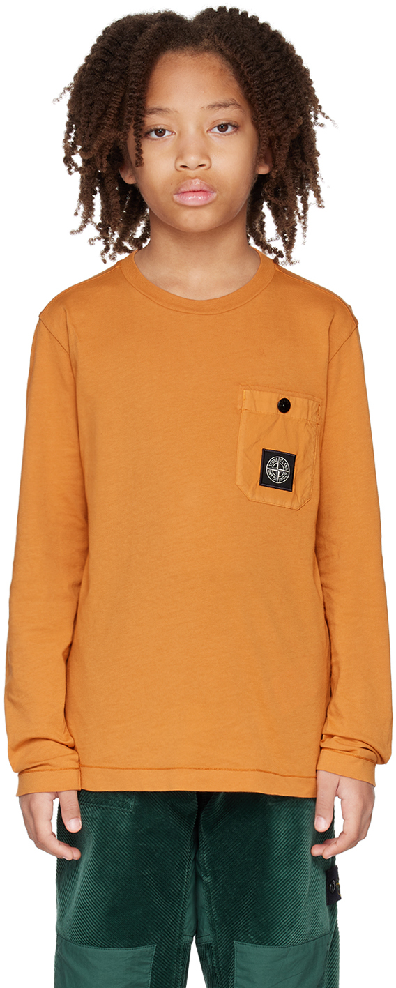 Stone Island Junior Kids Orange Patch Long Sleeve T-shirt In V0073 - Sienna